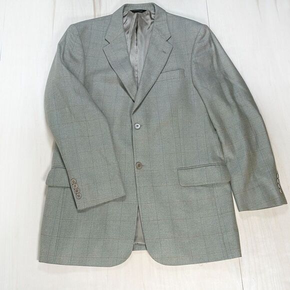 Claiborne‎ Green Tan Silk Wool Micro tooth Check Jacket Sport Coat Blazer 42L